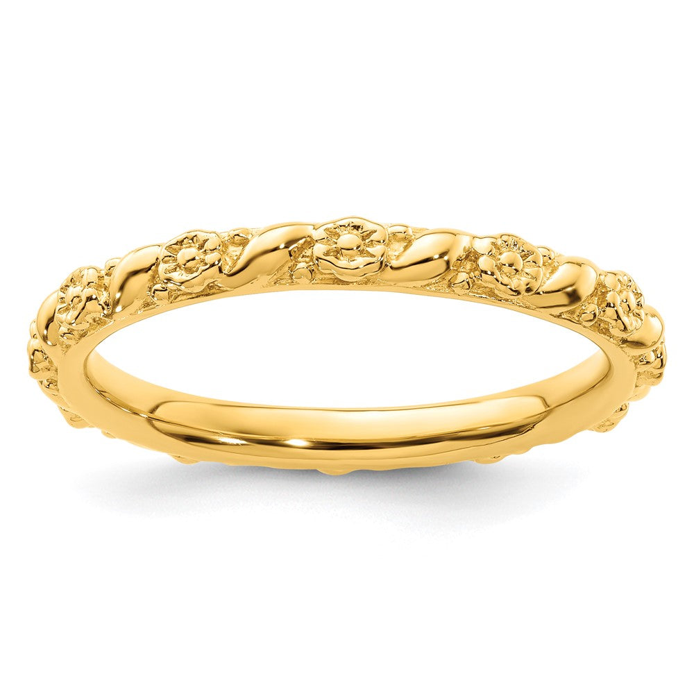 Sterling Silver Stackable Expressions Gold-plated Polished Flower Ring
