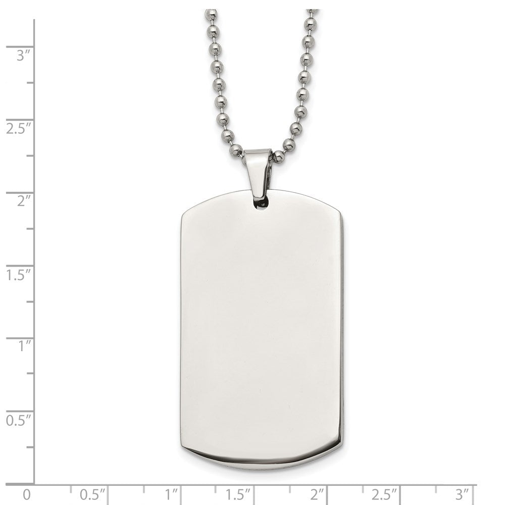 Stainless Steel Brushed & Polished Round Edge 4mm Dog Tag 24in Necklace