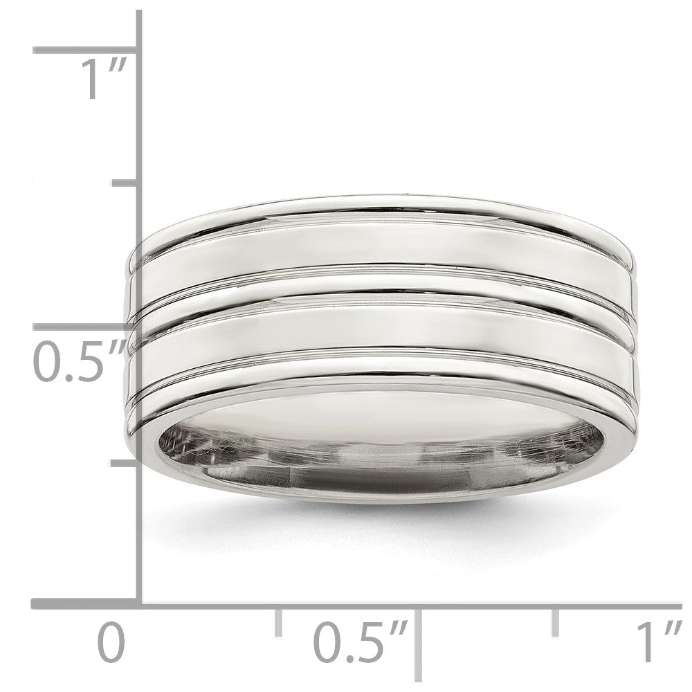 Sterling Silver 8mm Polished Flat Grooved Fancy Band Size 12.5