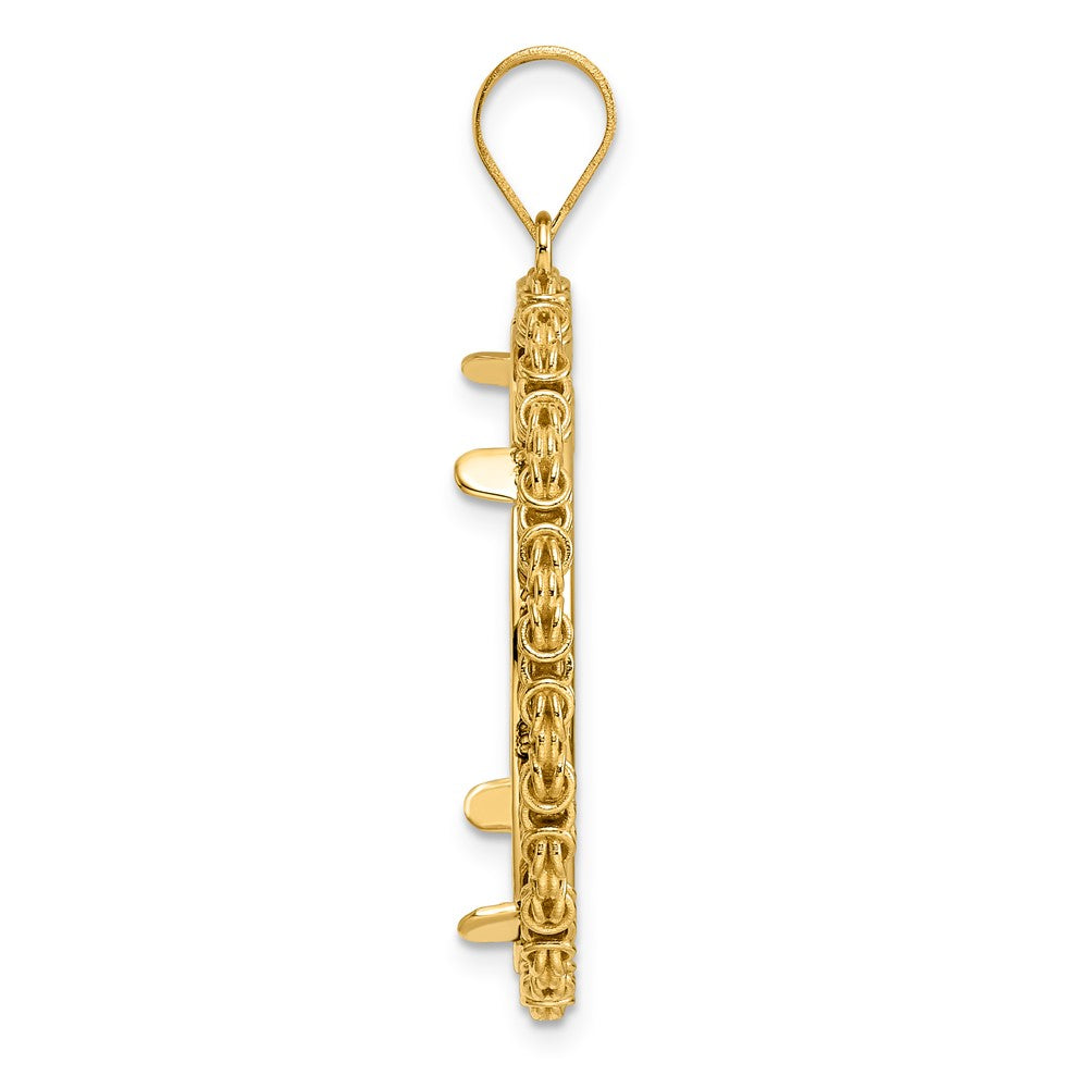 14k Polished Byzantine Link with 27.0mm Prong Coin Bezel Pendant