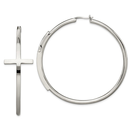 Stainless Steel Polished Large Cross Hoop Earrings