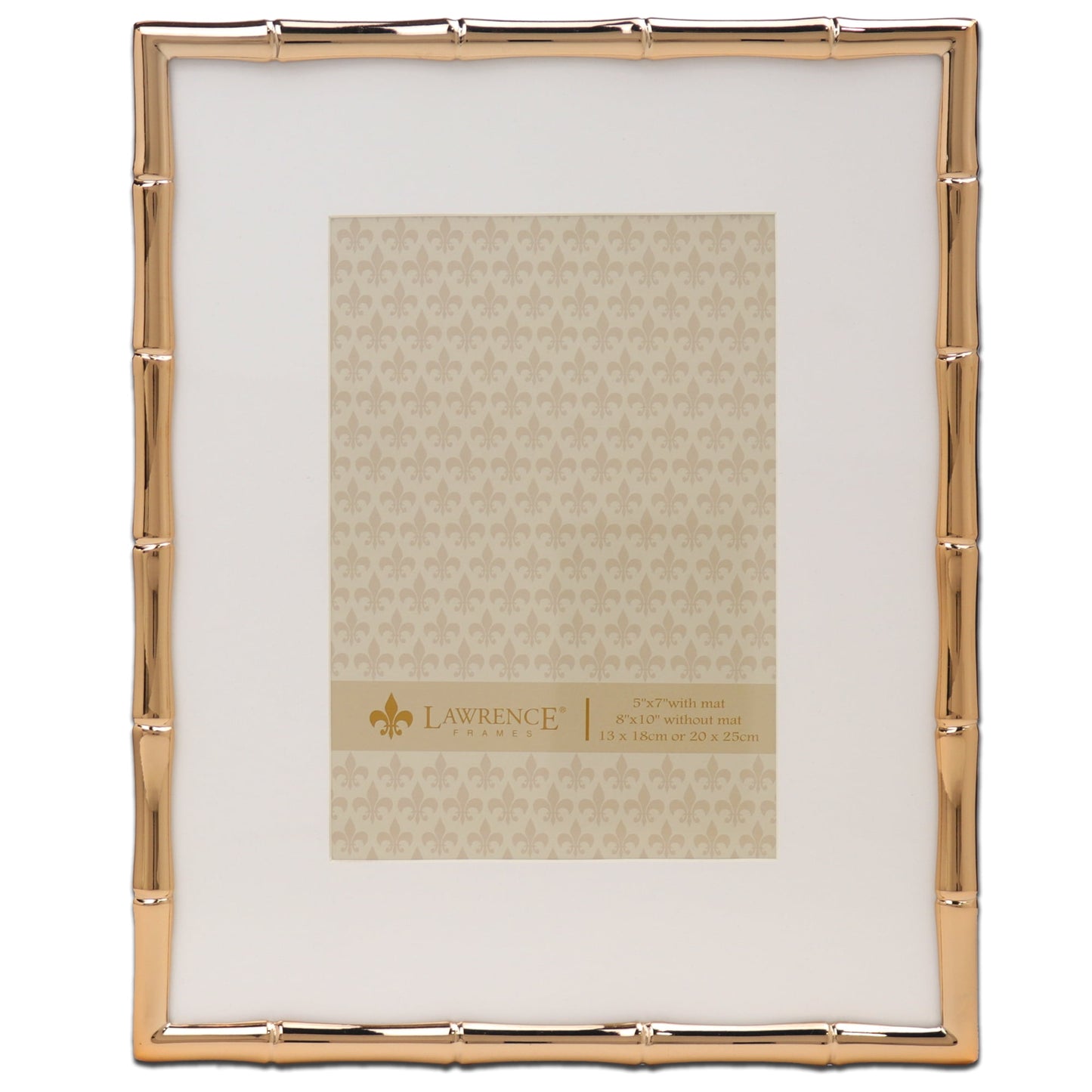 8x10 High Quality Polished Gold Cast Metal Picture Frame - Bamboo Design with Mat for 5x7