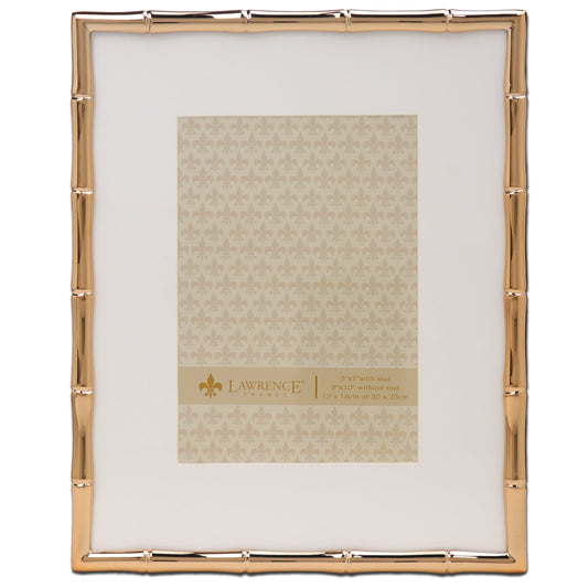 8x10 High Quality Polished Gold Cast Metal Picture Frame - Bamboo Design with Mat for 5x7