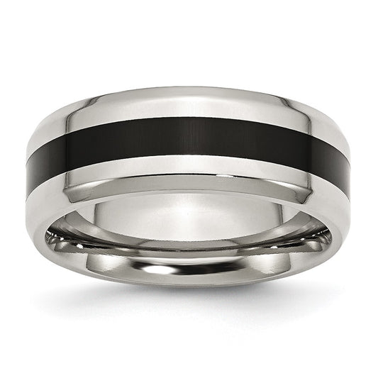 Stainless Steel Polished Black Enamel 8mm Beveled Edge Band Size - 12.5