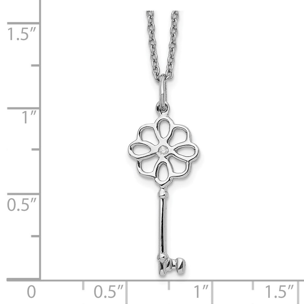 White Ice Sterling Silver Rhodium-plated 18 Inch Diamond Flower Key Necklace with 2 Inch Extender 18 Inches