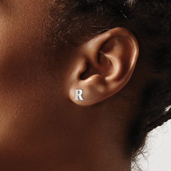 Sterling Silver Rhodium-plated Letter R Initial Post Earrings