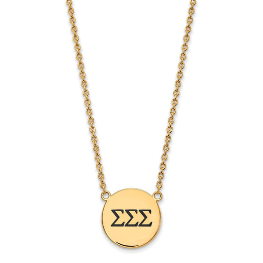 Sterling Silver Gold-plated LogoArt Sigma Sigma Sigma Sorority Greek Letters Large Black Enamel Pendant 18 inch Necklace