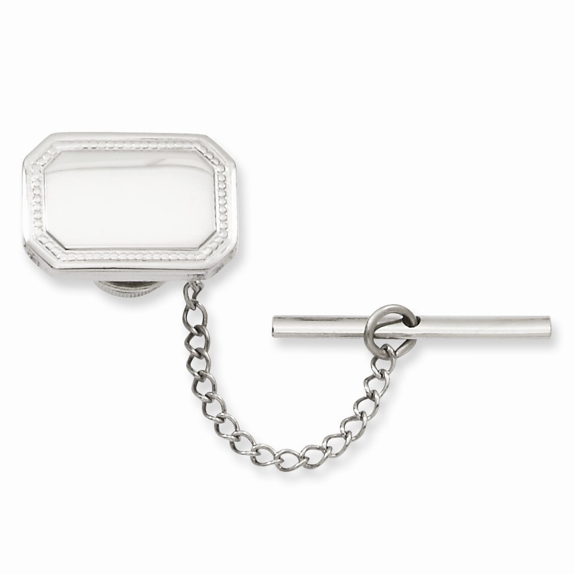 Kelly Waters Rhodium-plated Polished Rectangle Engravable Tie Tac with Safety Chain Q-KW601
