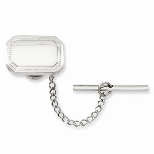 Kelly Waters Rhodium-plated Polished Rectangle Engravable Tie Tac with Safety Chain Q-KW601