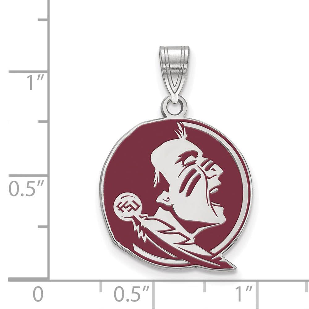 Sterling Silver Rhodium-plated LogoArt Florida State University Seminole Large Enameled Pendant QSS088FSU