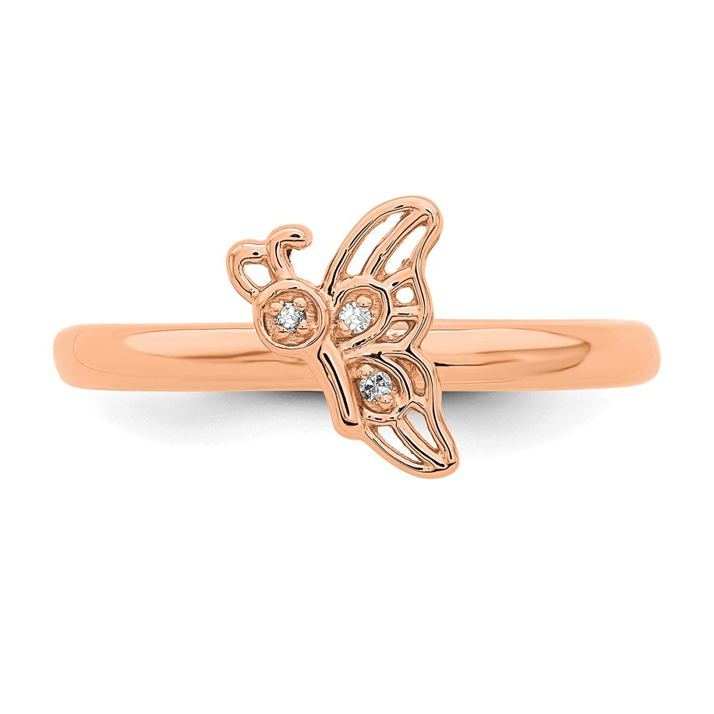 SS Stackable Expressions Rose Gold-plated Butterfly w/Diamond Ring Size -7