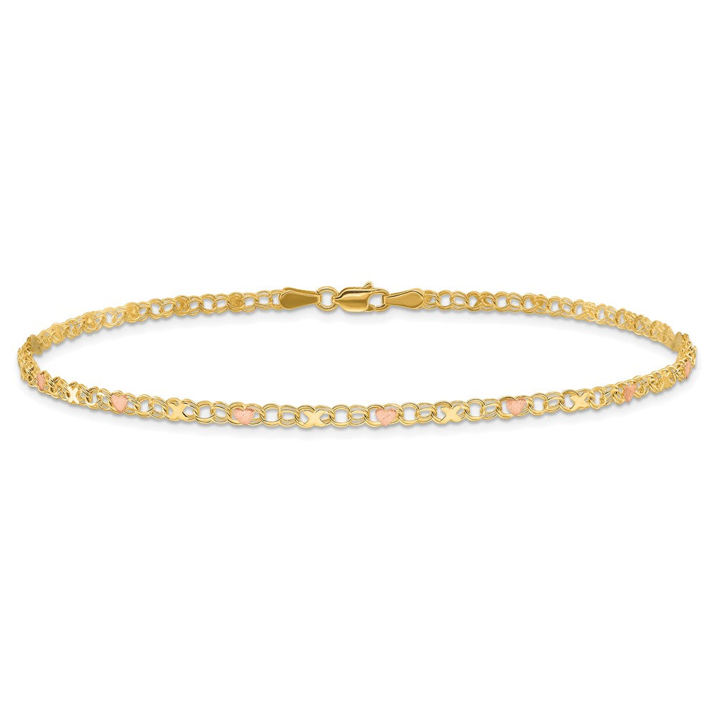10k and Rose X's and Hearts 8in Bracelet