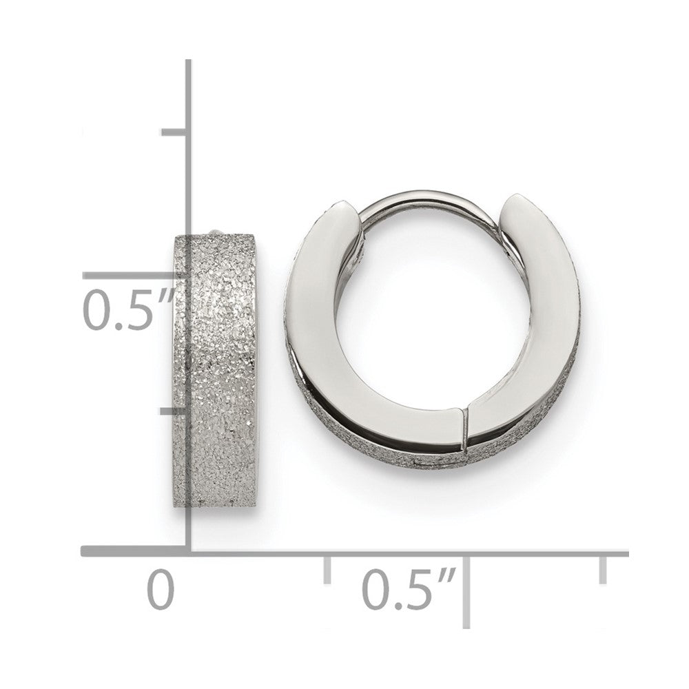 Stainless Steel Polished and Sandblasted 4mm Hinged Hoop Earrings