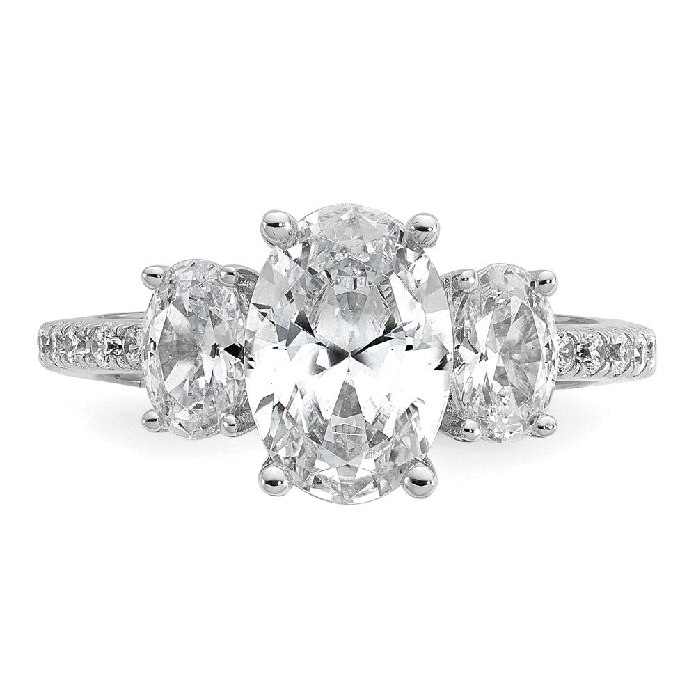 Cheryl M Sterling Silver Rhodium-plated Polished Fancy 3-Stone Oval CZ Ring