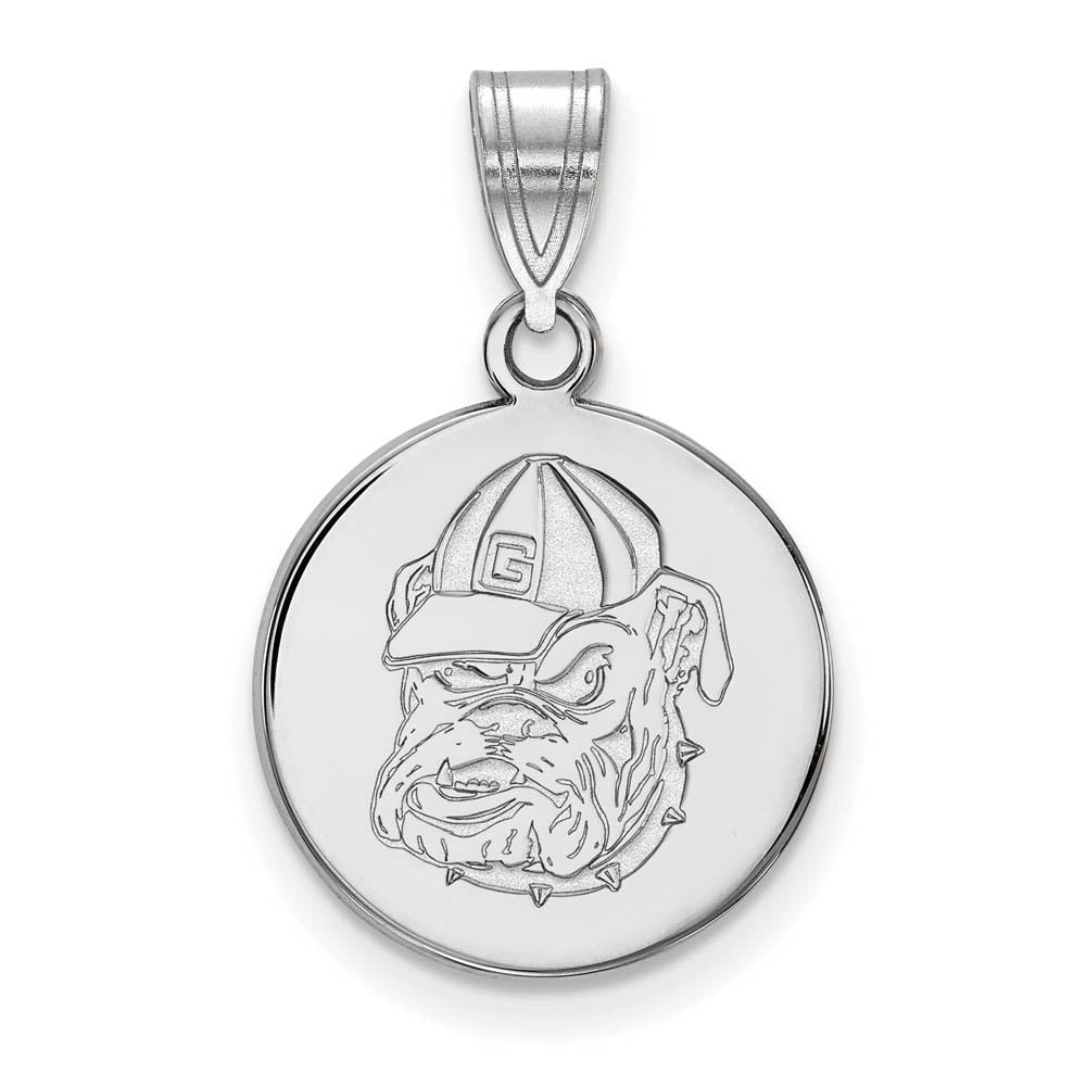 Sterling Silver Rhodium-plated LogoArt University of Georgia Bulldog Medium Disc Pendant Q-SS079UGA