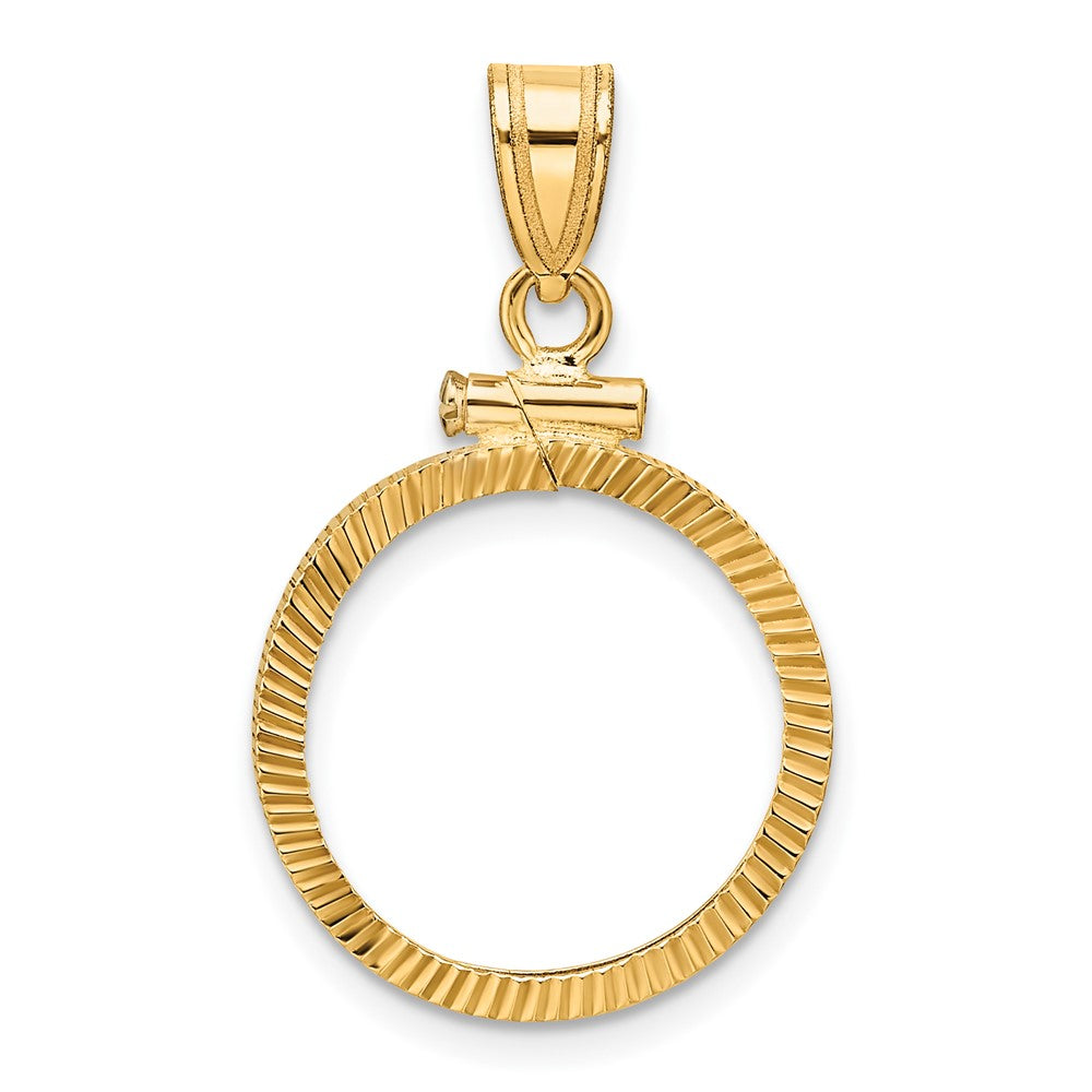 Wideband Distinguished Coin Jewelry 10k Polished and Diamond-cut 16.5mm x 1.35mm Screw Top Coin Bezel Pendant