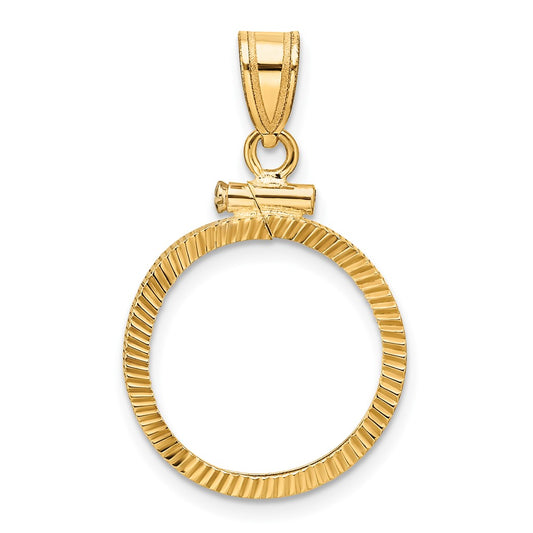 Wideband Distinguished Coin Jewelry 10k Polished and Diamond-cut 16.5mm x 1.35mm Screw Top Coin Bezel Pendant