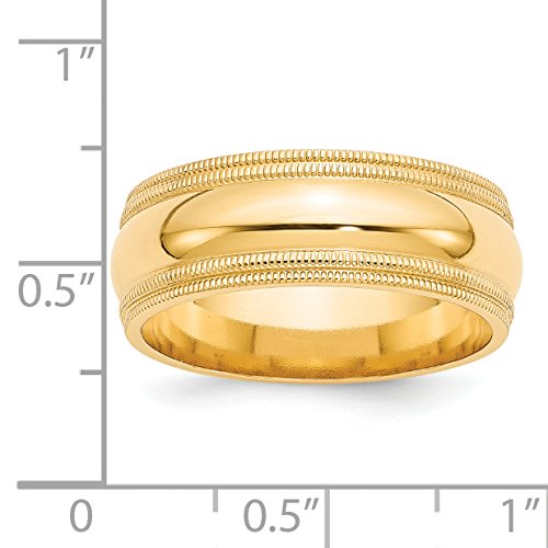 14k Yellow Gold 8mm Double Milgrain Comfort Fit Wedding Band Size 10.5