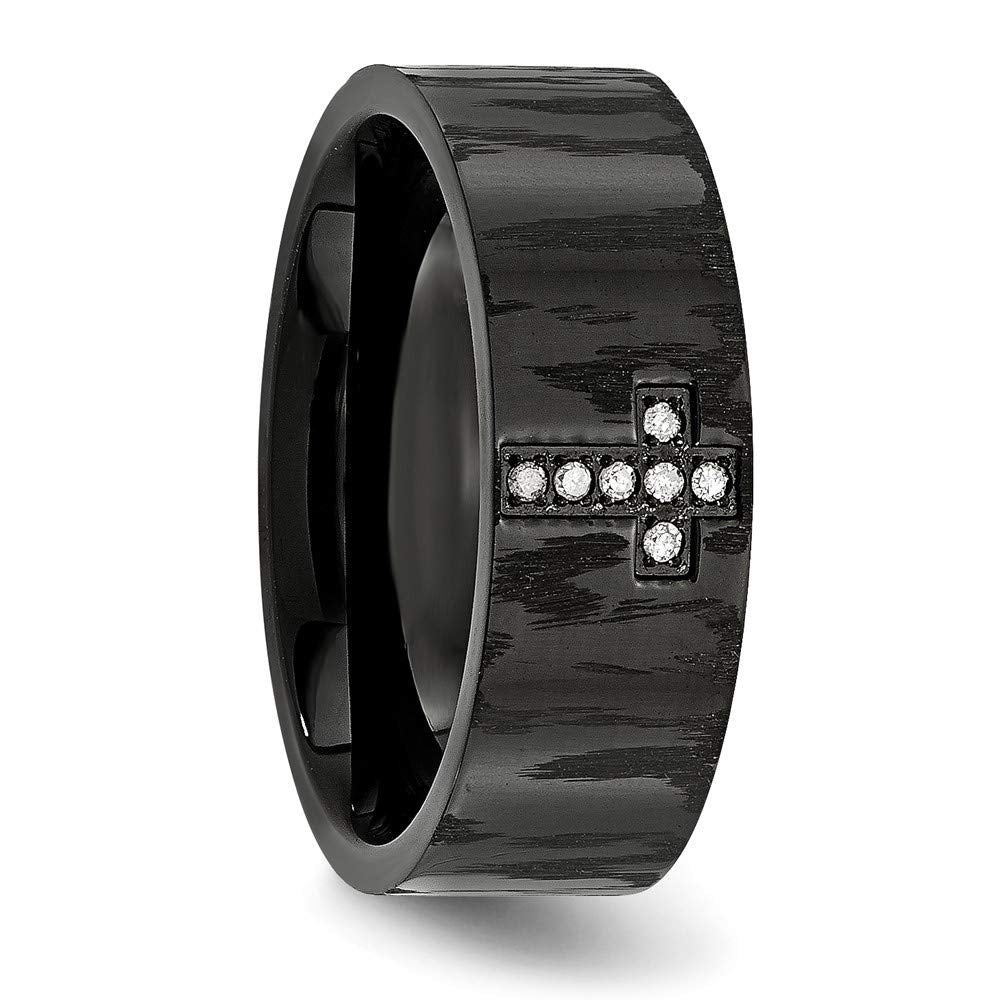 Stainless Steel Polished/Matte Black IP-plated 1/20ct Diamond Cross Band Size - 13