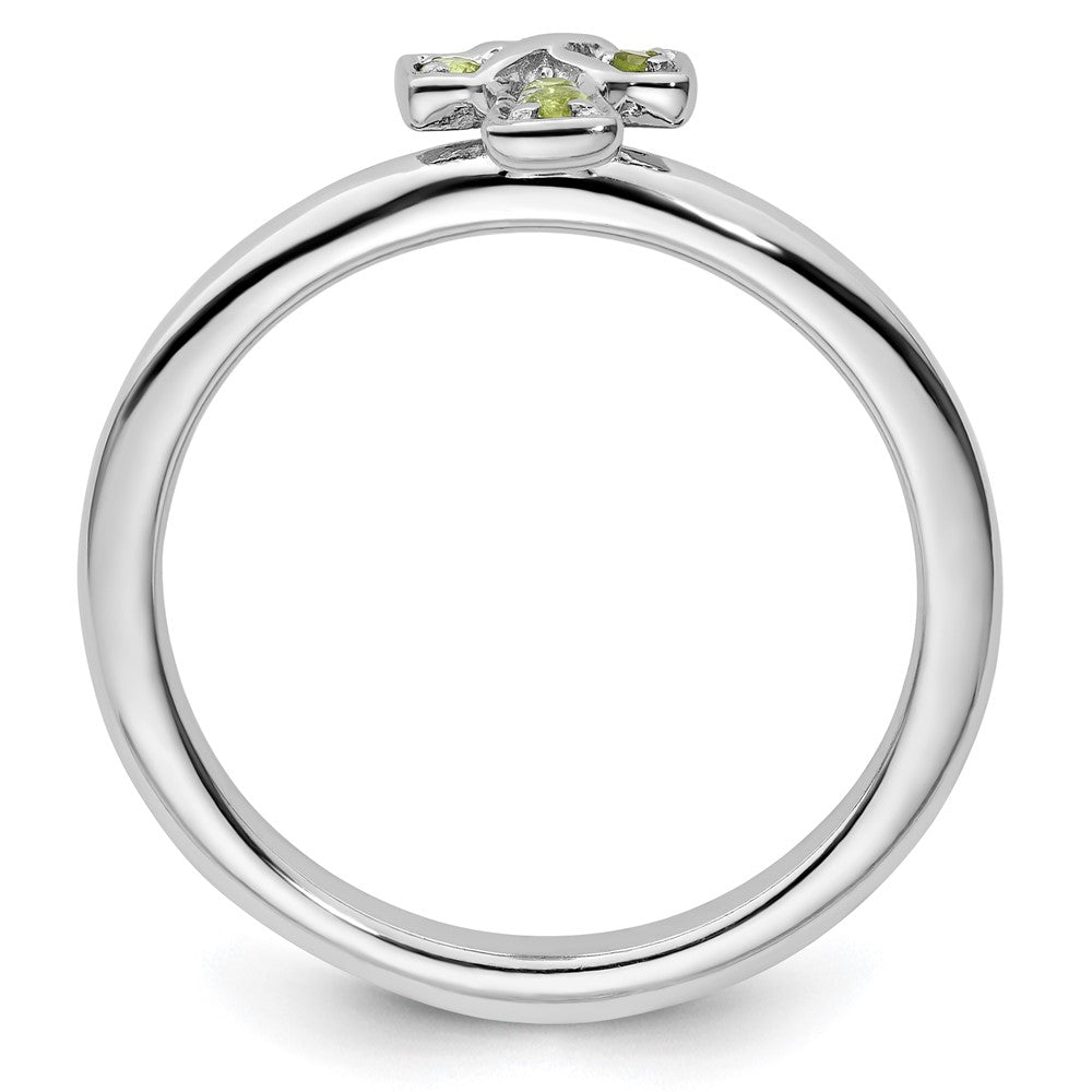 Sterling Silver Stackable Expressions Rhodium Peridot Cross Ring Size -5