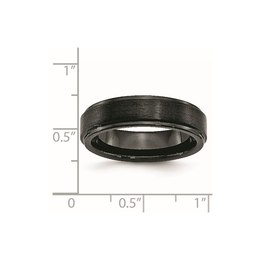 Black Ceramic Ridged Edge 6mm Brushed and Polished Band Size - 10