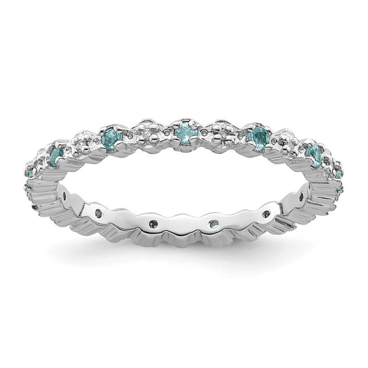 Sterling Silver Stackable Expressions Blue Topaz & Diamond Ring Size -10