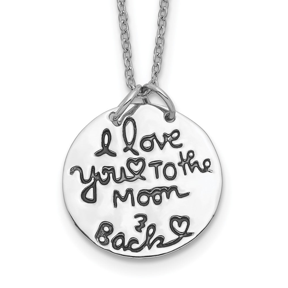 Sterling Silver Rhodium-plated Antiqued MOON AND BACK Necklace 18 Inches