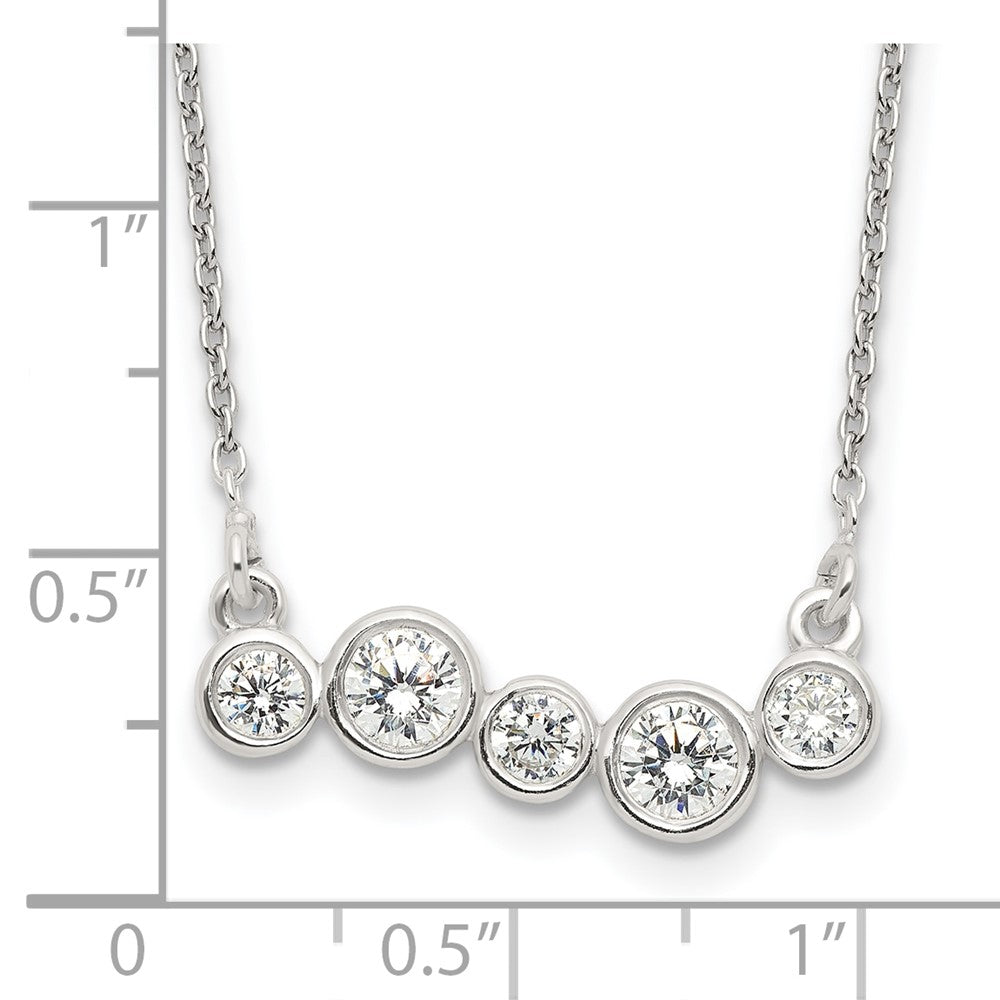Sterling Silver Polished 5 Bezel Set CZs 16in Bar Necklace 16 Inches