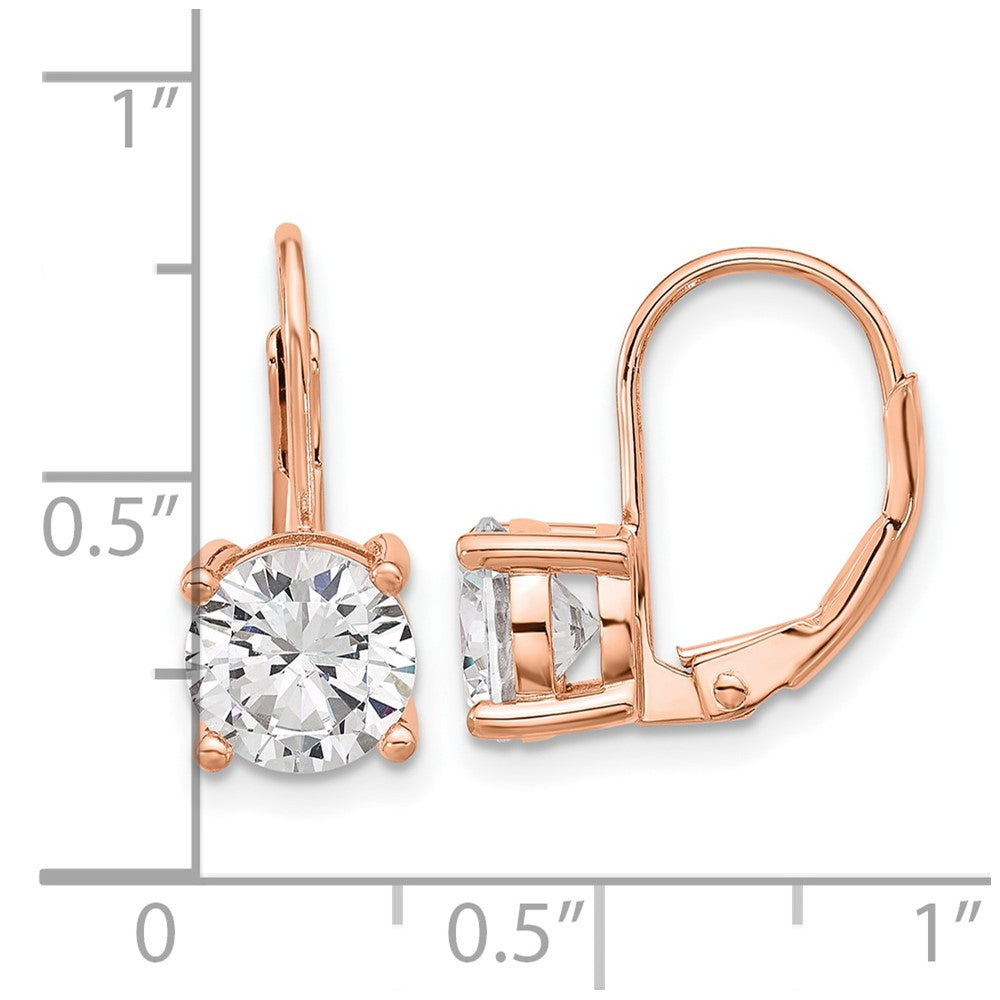 Sterling Shimmer Sterling Silver Rose-tone Flash Rose-gold Plated 7mm CZ 2 Stone Leverback Earrings