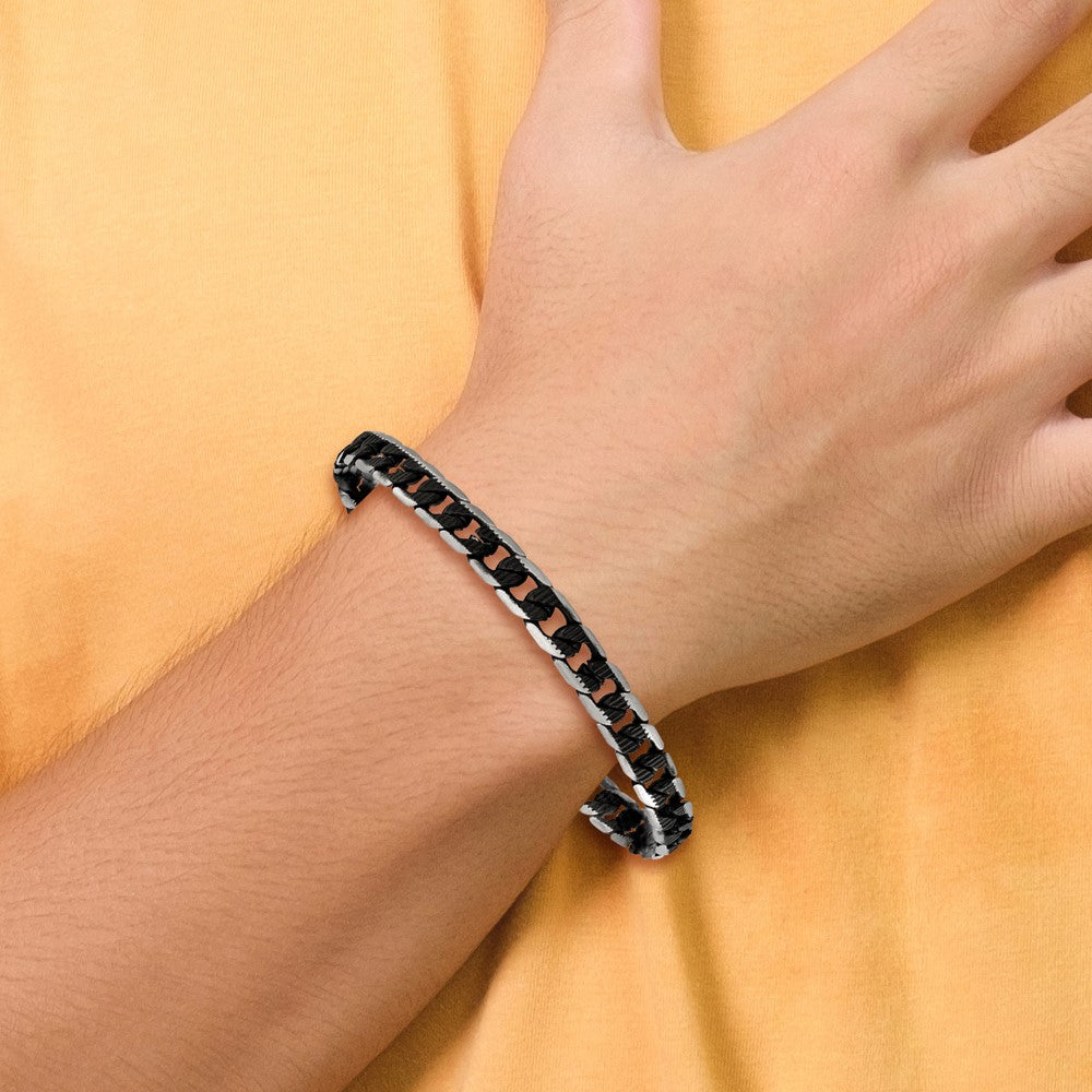 Stainless Steel Brushed & Textured Black IP-plated Curb Chain 8in Bracelet 8 inches