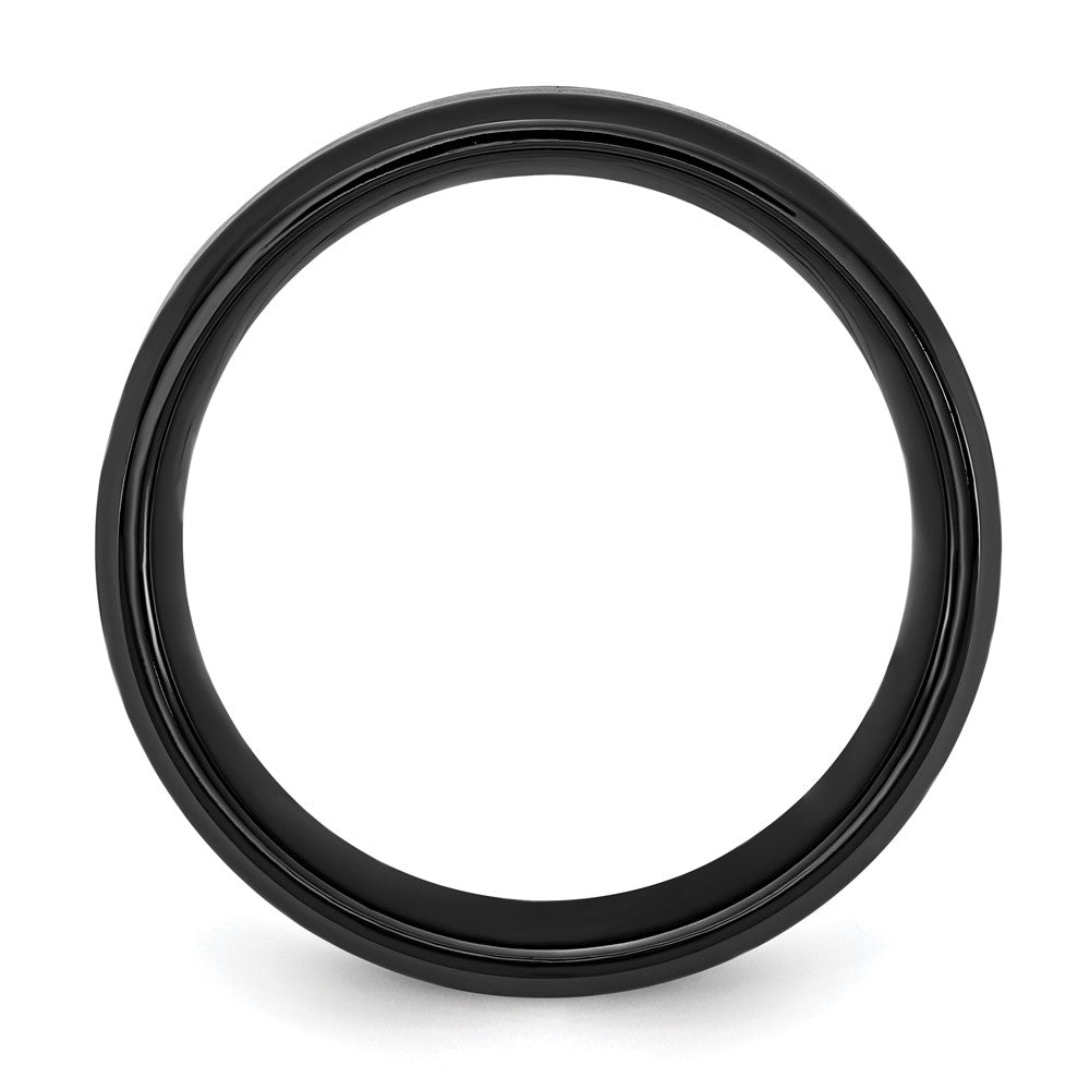 Black Titanium Polished with Black & Blue Carbon Fiber Inlay 8mm Band Size - 7