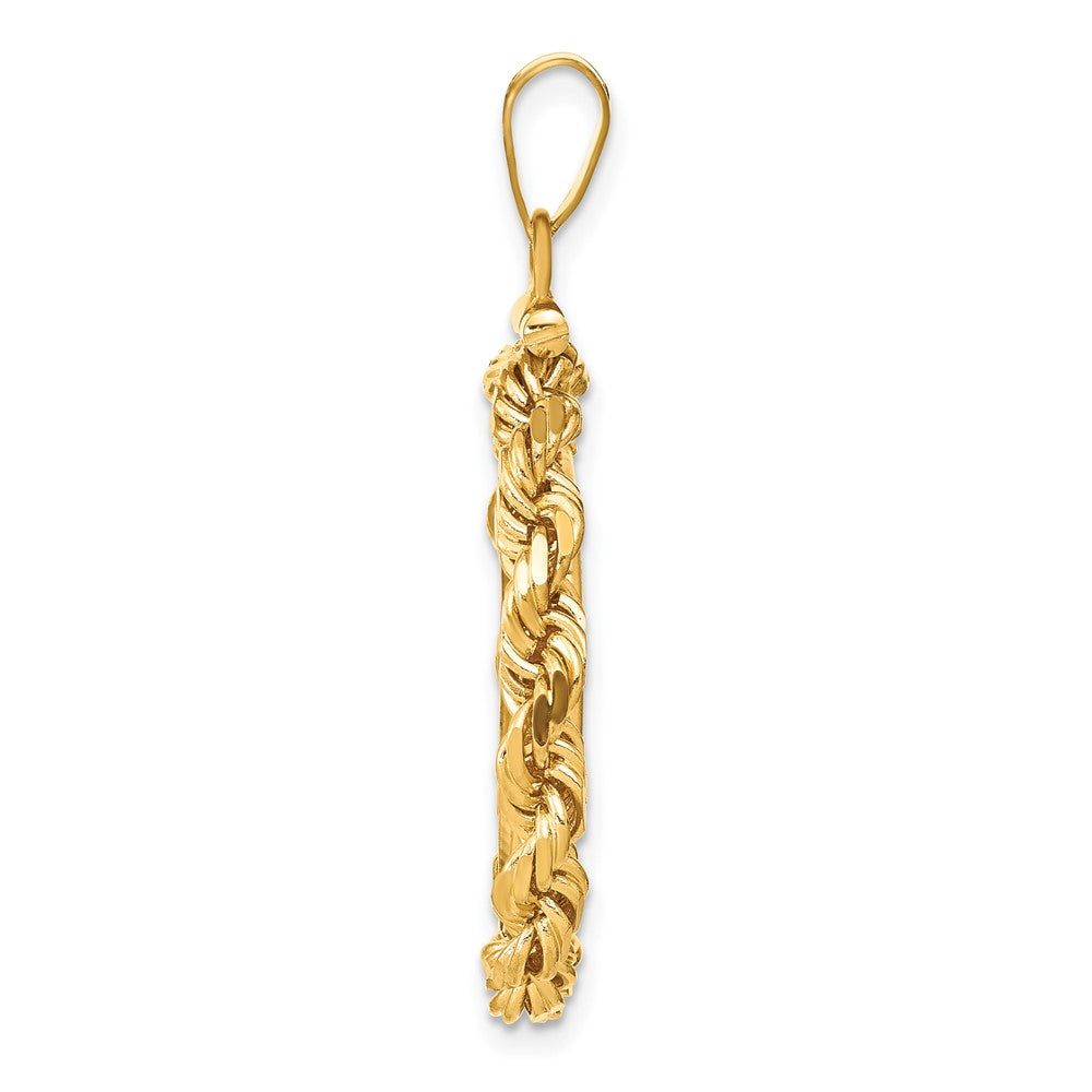 Wideband Distinguished Coin Jewelry 14k Polished Rope and Diamond-cut 20.0mm x 2.1mm Screw Top Coin Bezel Pendant