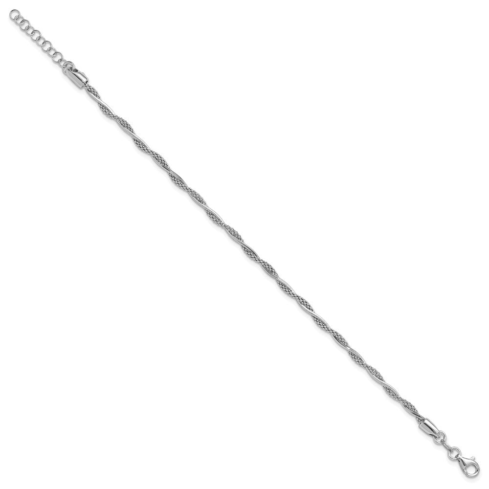 Sterling Silver Rh-plated Polished Twisted w/1in ext. Bracelet 8  inches