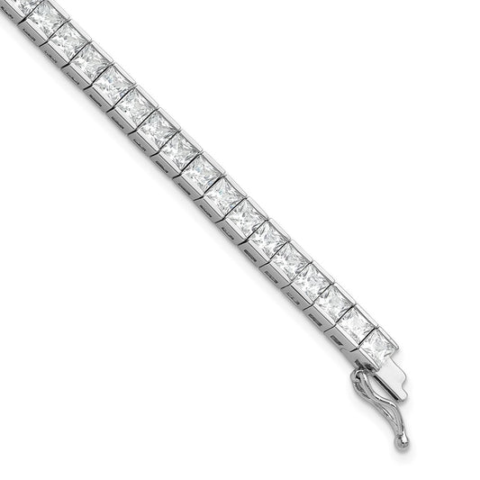 Sterling Shimmer Sterling Silver Rhodium-plated Square 3.5mm x 3.5mm CZ 54 Stone 8 inch Bracelet 8 inches