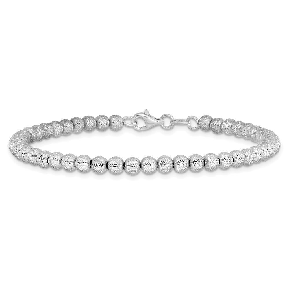 14K White Gold Polished and Diamond-cut Beaded Bracelet 7.5  inches