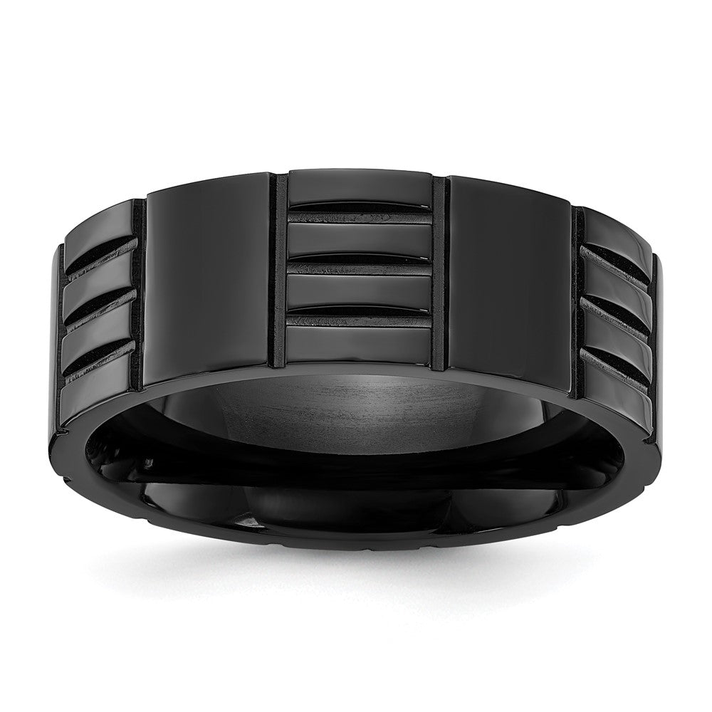 Chisel Titanium Polished Black IP-plated Grooved 8mm Band Size - 8