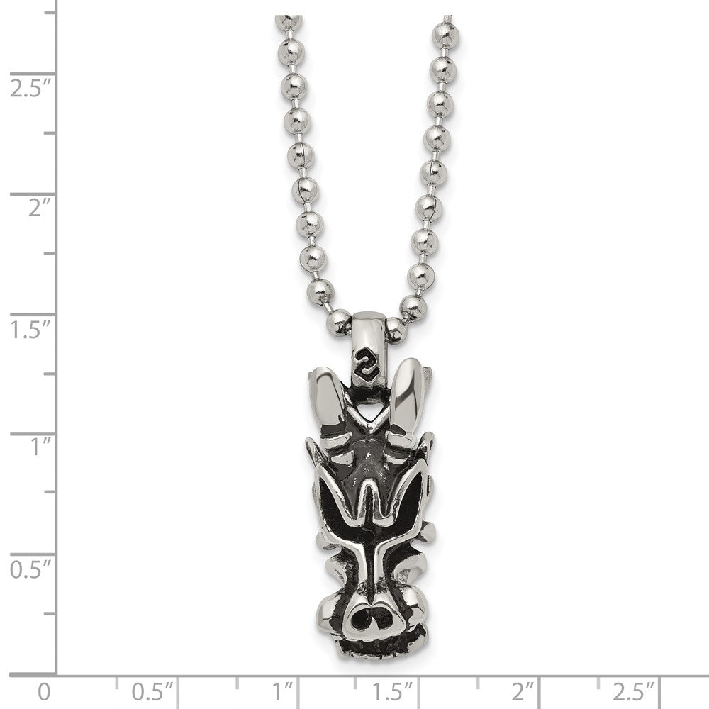 Stainless Steel Antiqued and Polished Dragon Head 22in Necklace