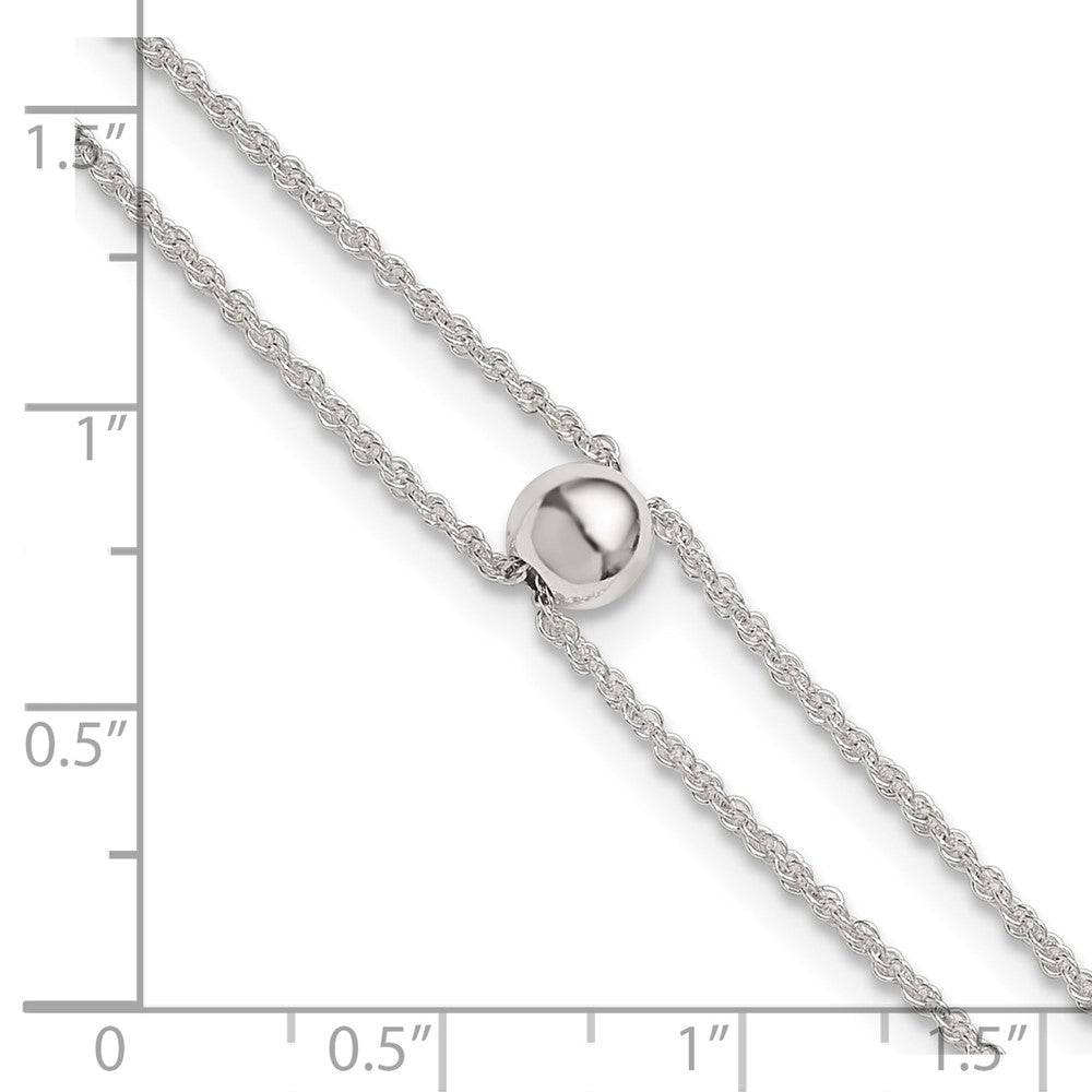 Sterling Silver Polished Double Strand with 6mm Bead 9 inch with 1 inch Extension Anklet
