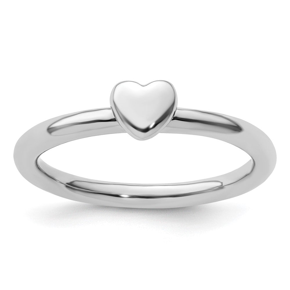 Sterling Silver Stackable Expressions Rhodium Puffed Heart Ring Size -9