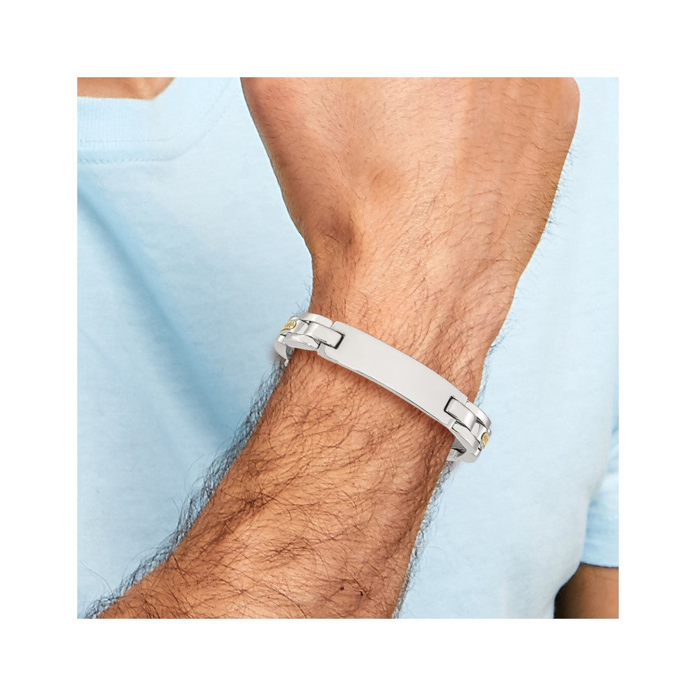 Chisel Stainless Steel Polished with 14K Gold Accent 8.5 inch ID Link Bracelet 8.5 inches
