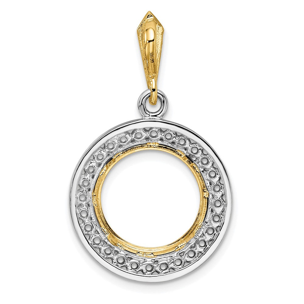 Wideband Distinguished Coin Jewelry 14k Two-tone Polished Channel Set Diamond 13.0mm Prong Coin Bezel Pendant Mounting