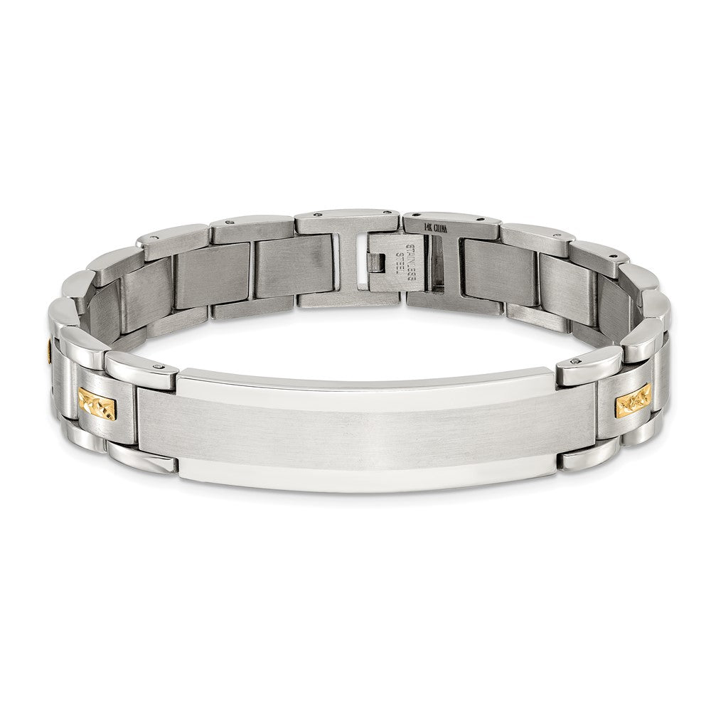 Chisel Stainless Steel Brushed and Polished with Diamond-cut 14K Gold Accent 8.5 inch ID Link Bracelet 8.5 inches