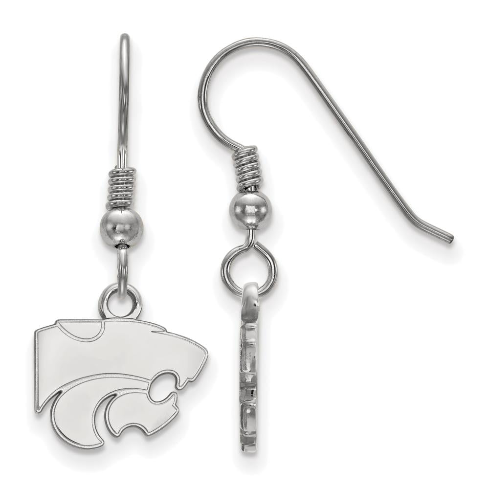 Sterling Silver Rhodium-plated LogoArt Kansas State University Wildcat Extra Small Dangle Wire Earrings QSS006KSU