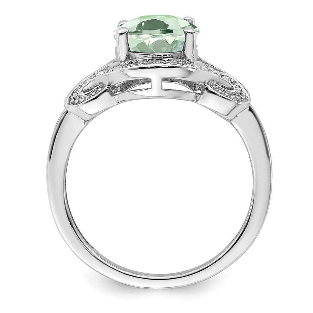 Sterling Silver Rhodium Diam. & Green Quartz Ring