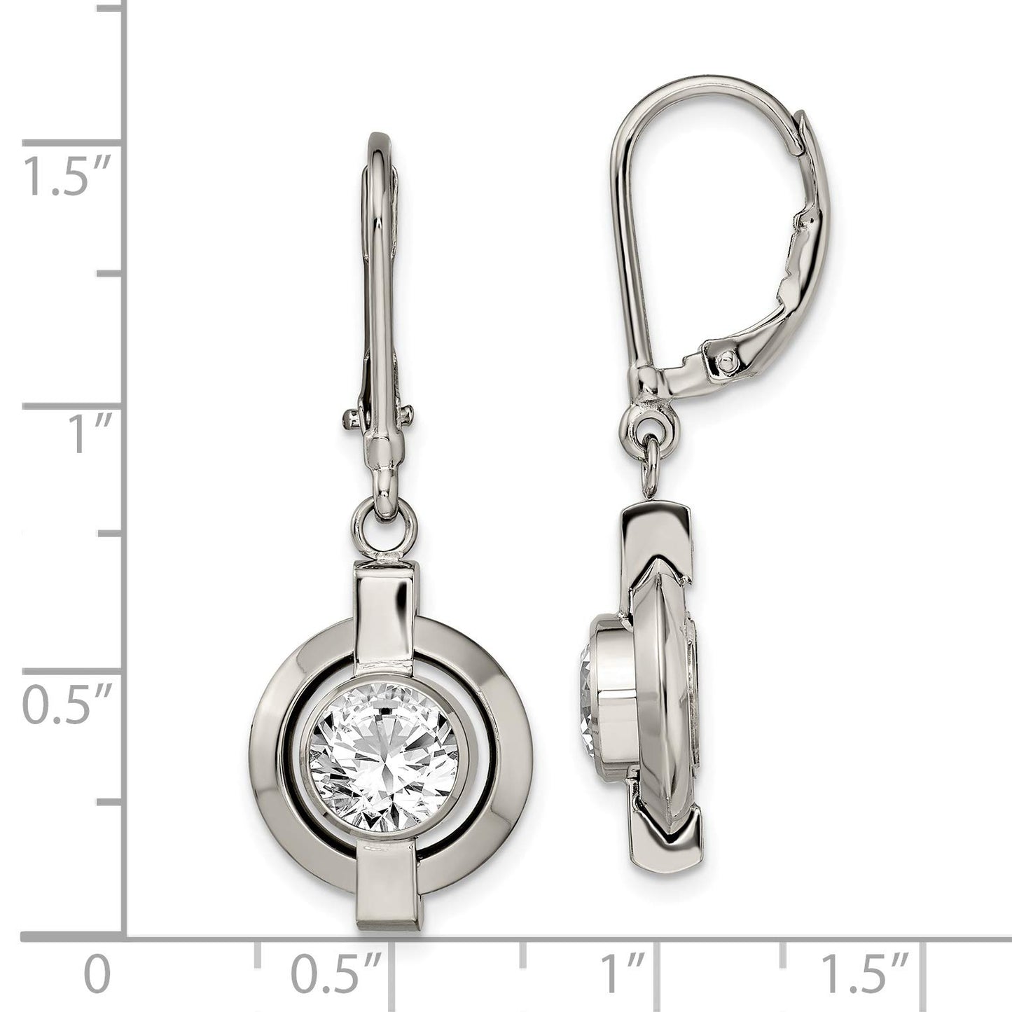 Titanium Polished CZ Leverback Earrings
