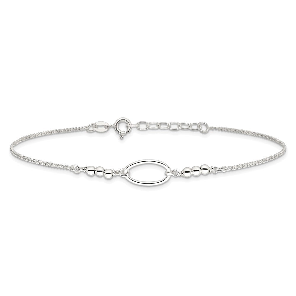 Sterling Silver Oval and Beaded 9in Plus 1in ext. Anklet 9 inches