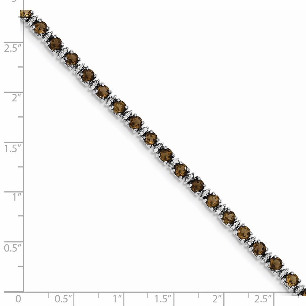 Sterling Silver Rhodium-plated Smoky Quartz and Diamond Bracelet 7 inches