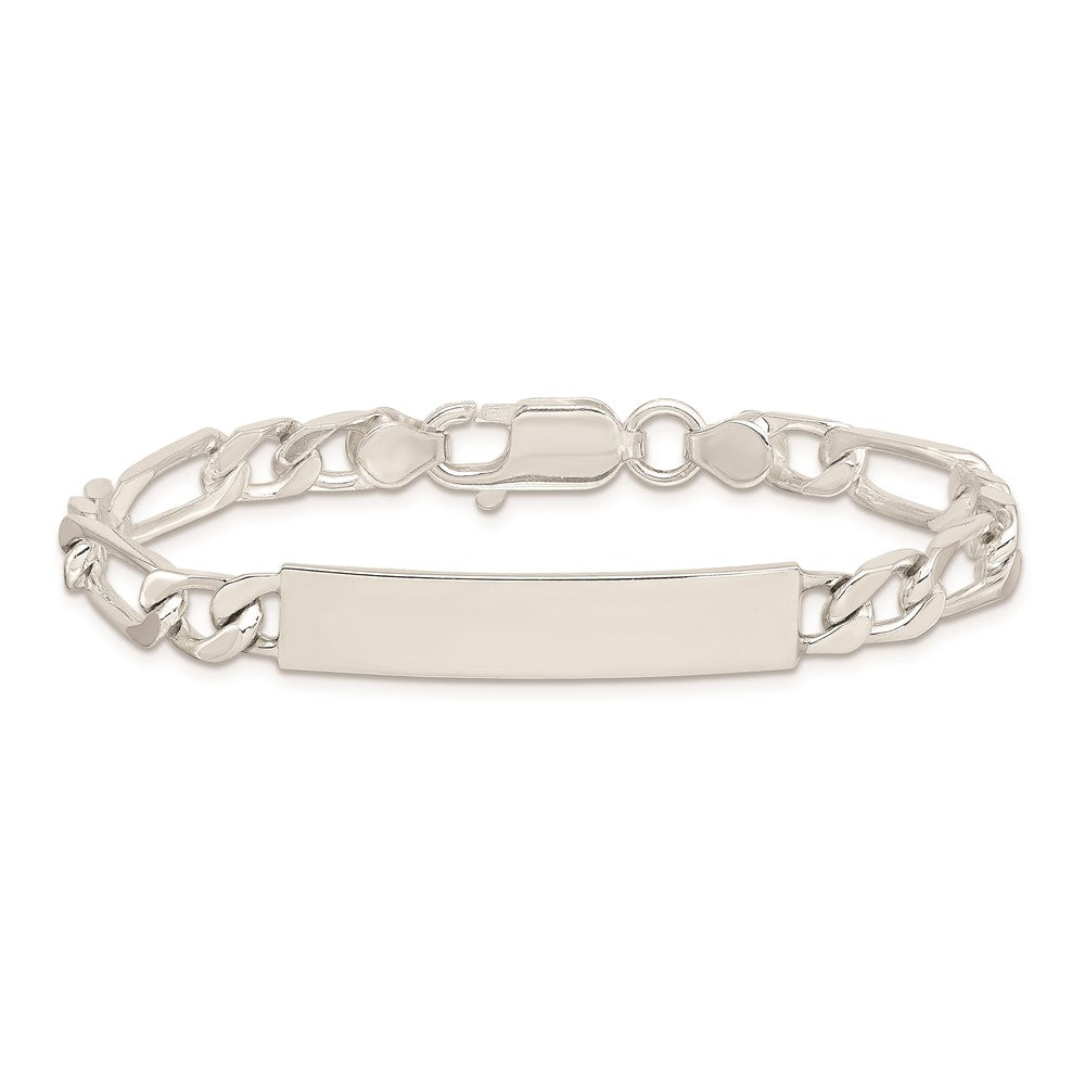 Sterling Silver 8inch Polished Engraveable Figaro Link ID Bracelet 8 inches