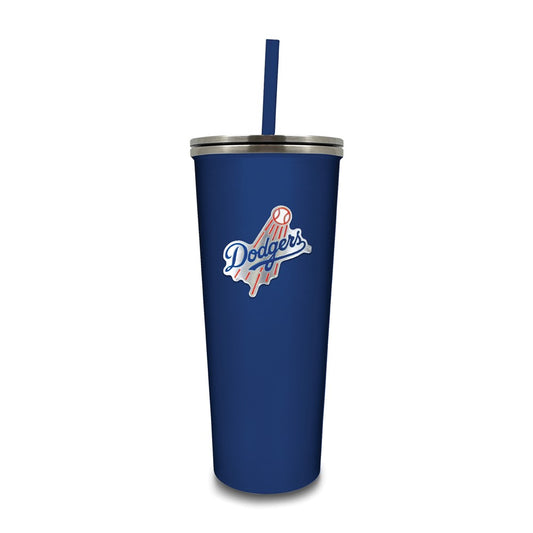 MLB LA Dodgers Stainless Steel 24 ounce Skinny Tumbler with Emblem and Straw