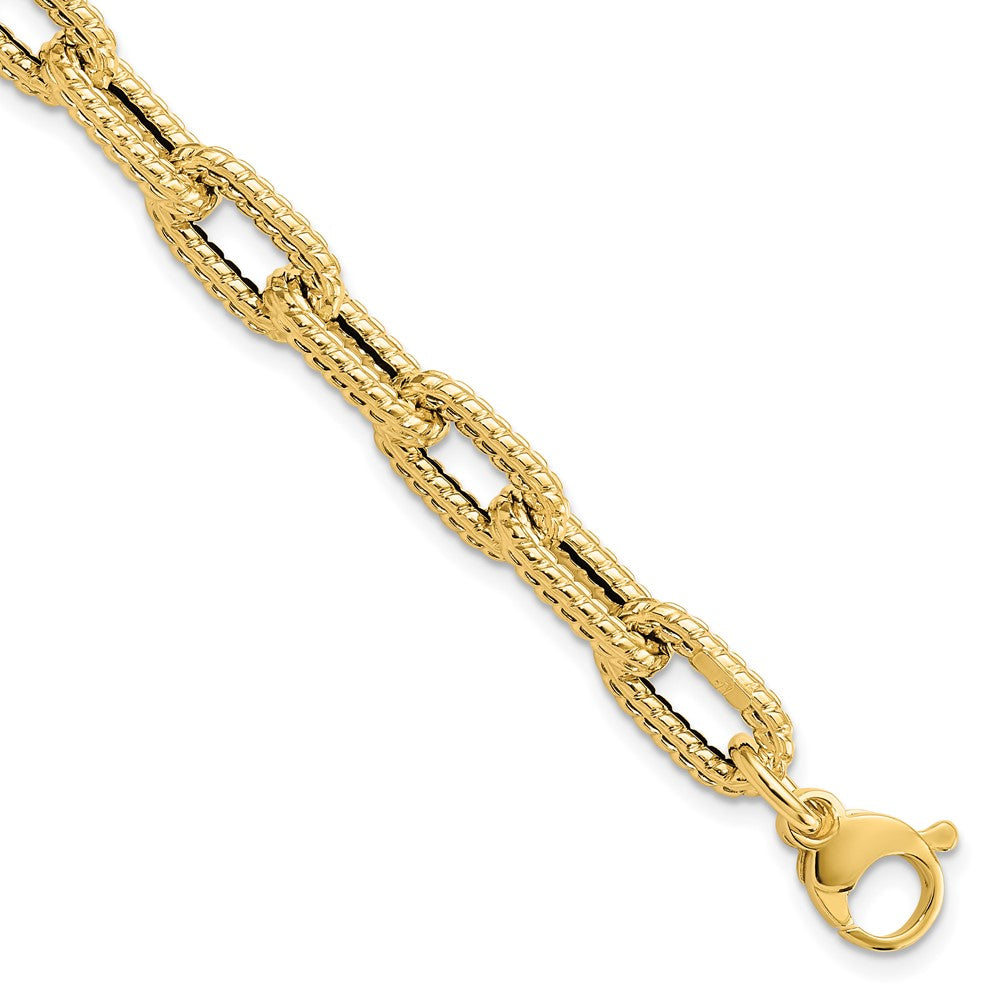 14K Textured Hollow Fancy Link Bracelet 7.5  inches